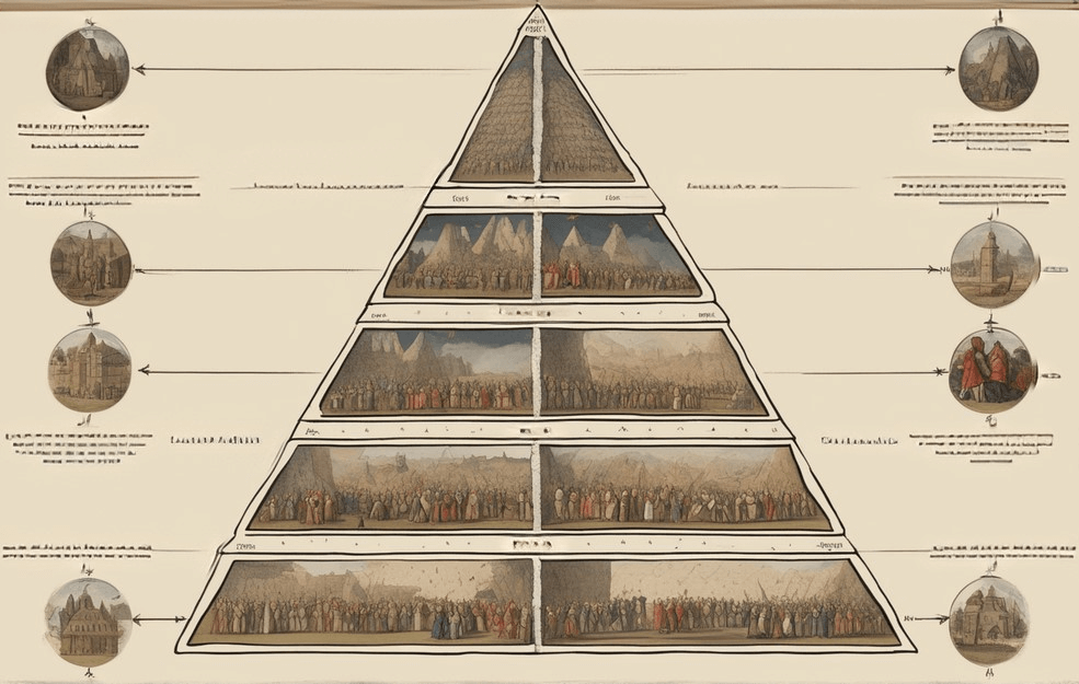 Représentation visuelle d'une pyramide hiérarchique symbolisant le système social et politique du féodalisme